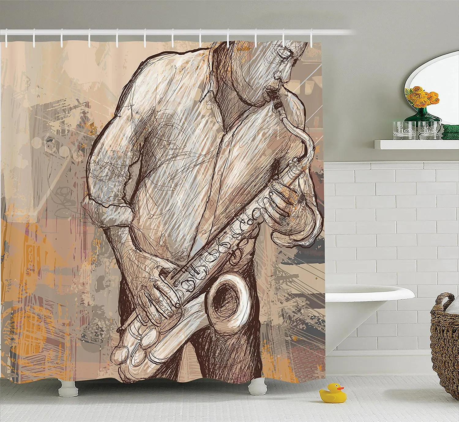 Music Shower Curtain Jazz Musician Playing the Saxophone Solo in the