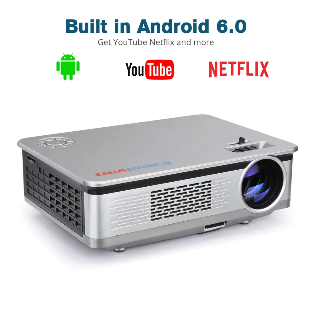 Excelvan HT60 المنزل العارض الروبوت 6.0 1080 P 3200lm المنزل مسرح سينما لعبة فيديو WIFI بلوتوث مع شحن بلوتوث لوحة المفاتيح