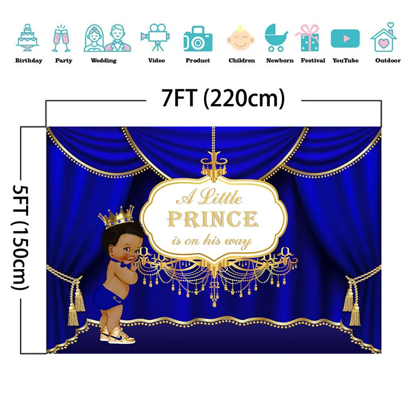 Neoback Royal Blue Prince Backdrop Royal Curtain Baby Shower