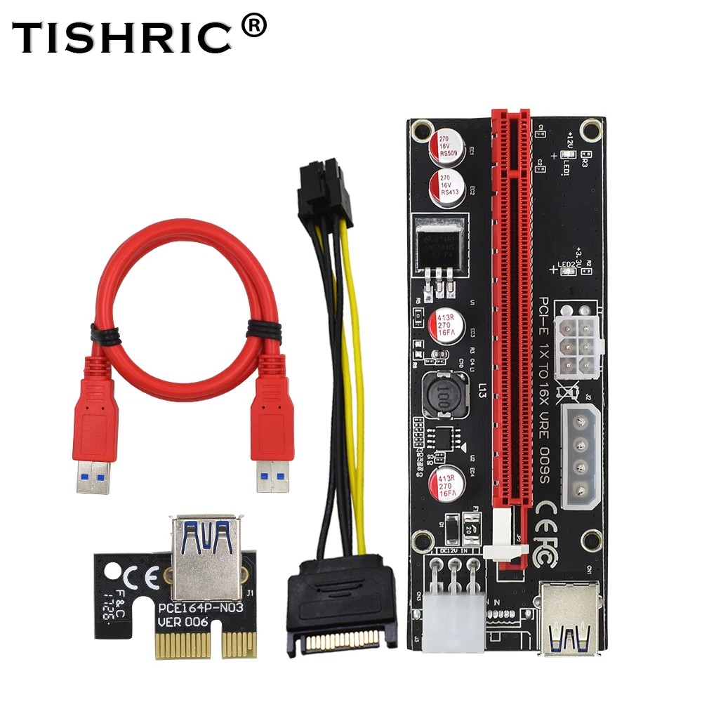 TISHRIC 10 шт. новейший PCI PCIE E Express 009 S Molex 6pin + 4 pin адаптер питания SATA к USB 3 0 кабель 1x 16X Riser