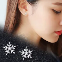 Аутентичные 925 пробы серебряные серьги-гвоздики в виде снежинок для женщин, серьга Brincos, ювелирные изделия Brinco Oorbellen Pendientes