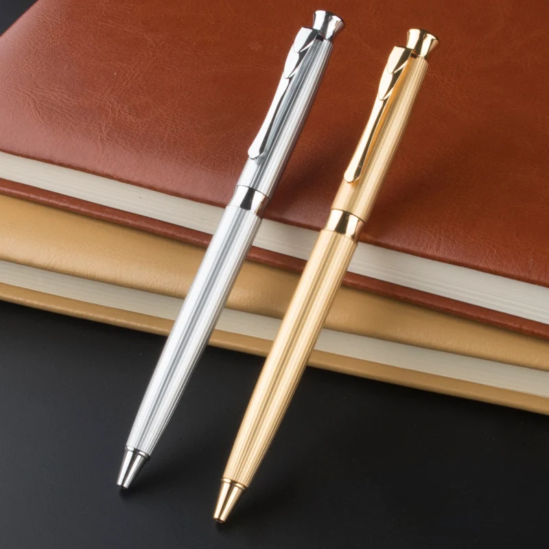 

High Quality Luxury Gold and silver Superfine Ballpoint Pen Brass Caneta Copper Ballpen Writing Office Stationery Gift pen