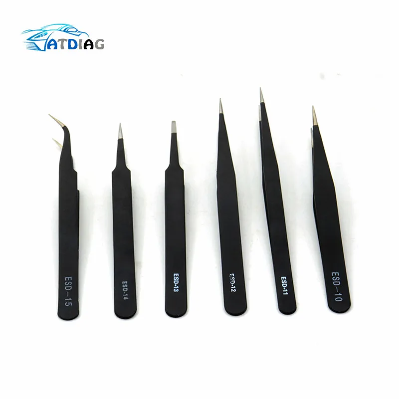 

6pcs/lot Tweezer Forceps Stainless Steel Anti-Static Curved Straight Tool Pincers Pincette Hand Tool Set 6pcs