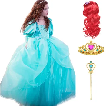 

The Little Mermaid Princess Ankle Length Dresses for Girls Comic Con Kids Role Play Costume Children Elegant Christmas Ball Gown