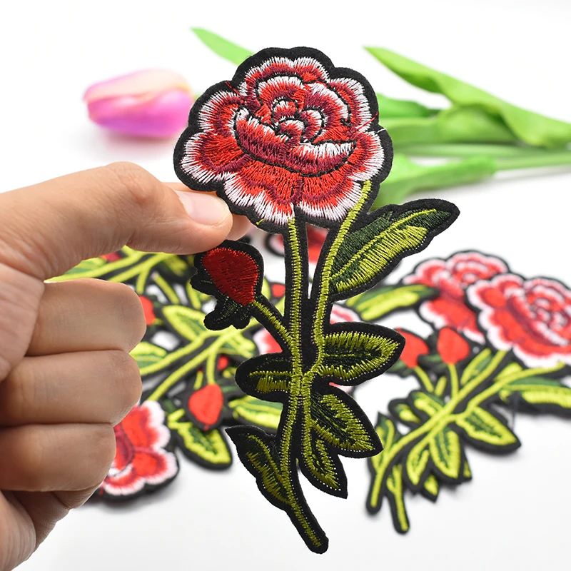 10PCs Rose Flowers Embroidery Iron On Applique Patches Sewing On