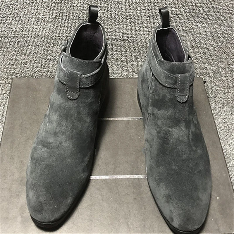 grey suede booties low heel
