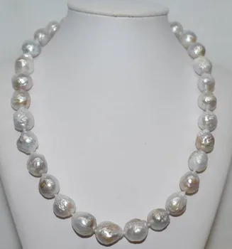 

nice 12-13MM natural cultured freshwater white baroque pearl necklace 17&quot;
