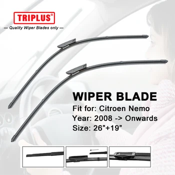 

Front Wiper Blade for Citroen Nemo (2008-now) 1 set 26"+19",Flat Aero Windscreen Beam Wiper,Boneless Windshield Soft Wiper Blade