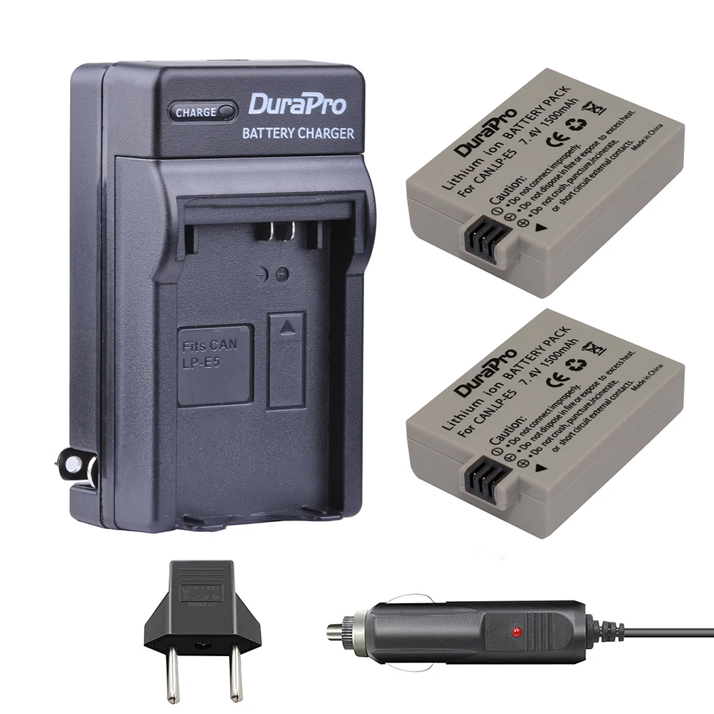 2pc LP E5 LP E5 LP E5 Battery + Car Charger + EU Plug For Canon 500D