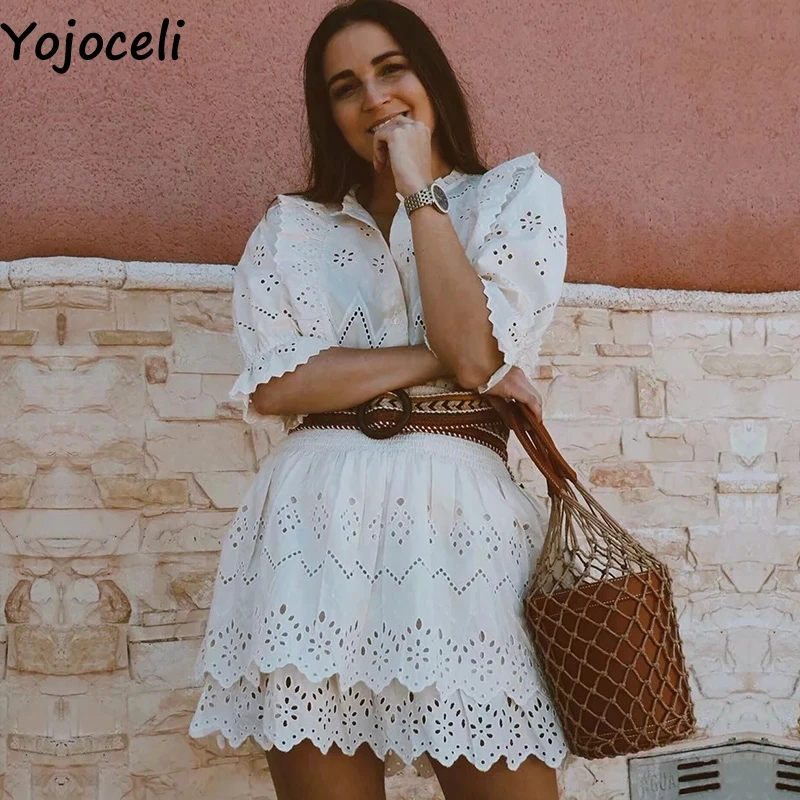 Yojoceli Сексуальное Белое Кружевное женское платье из двух частей летнее