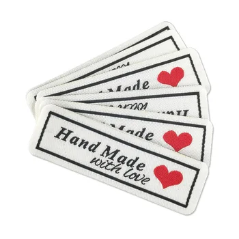 

Stock hand made with love clothing labels with heart iron on clothes tags bag handmade thermo-adhesive tags for handwork gift