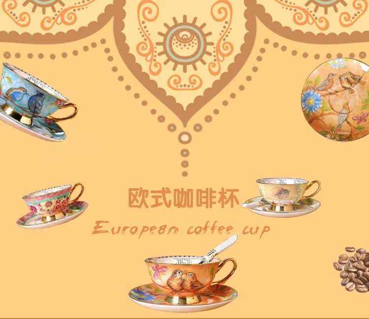 Новинка, роскошные керамические кофейные чашки с блюдцем, Набор чашек для чая и молока с ложкой, Европейский стиль, Drinkware-Z0035