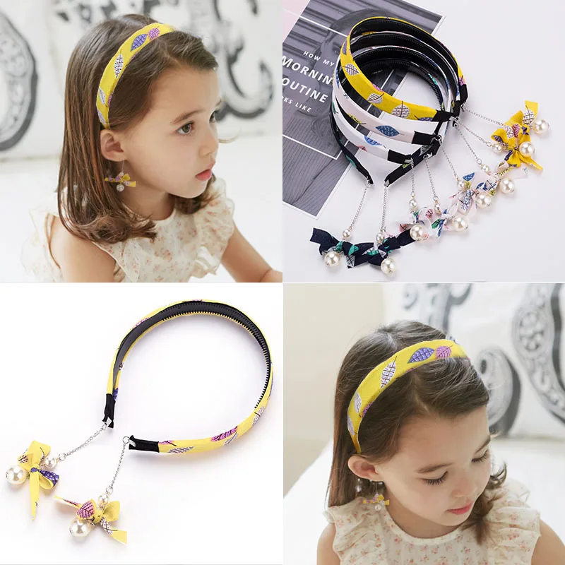 

Baby Girl Headbands with Fake Earrings Nylon Kids Hair Band Hair Hoop with Dangle Earring Imitation Pearl Baby Hair Accessories