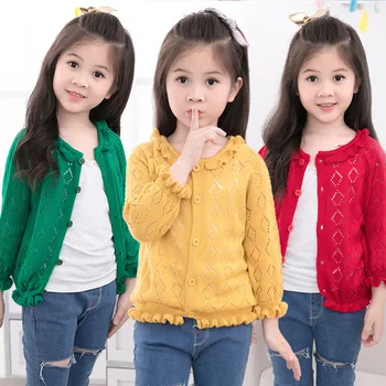 

Girls Knitted Sweaters 2019 Spring/Summer Brand Design Kids Hollow Out Cardigan Coat For Baby Girl 2-13 Year Wear DWQ124