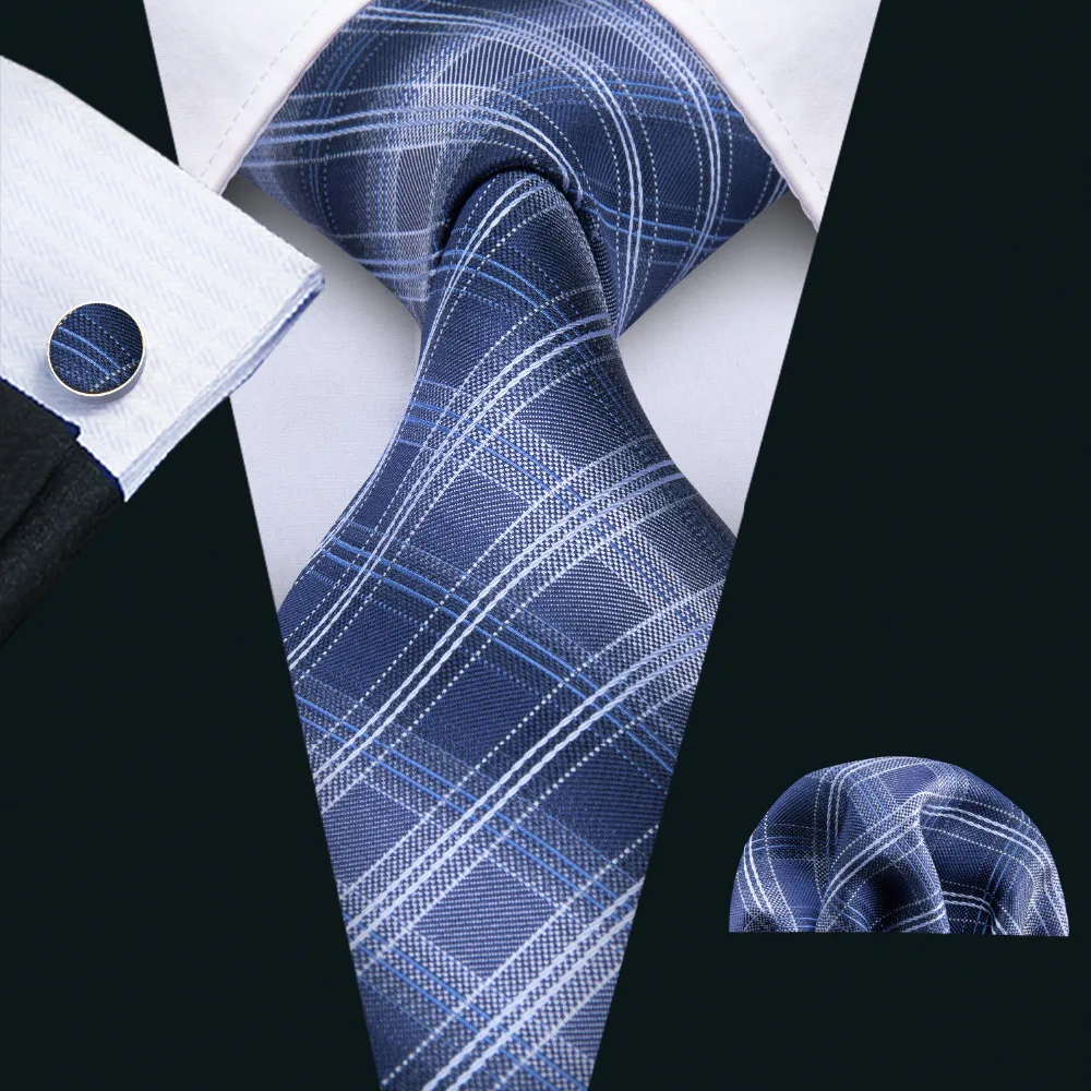 Buy Hot Sale Men's Tie Pocket Square Blue Plaids Ties