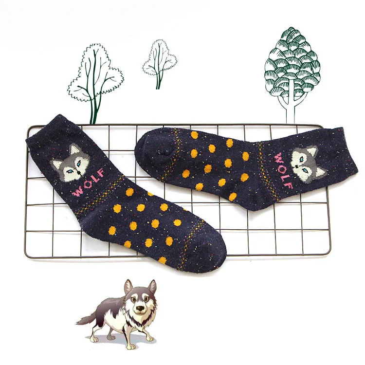 Корейские толстые шерстяные хлопковые носки для женщин и девочек; сезон осень-зима; Harajuku; Милые брендовые носки в полоску с изображением лисы и волка; милые рождественские носки - Цвет: D3