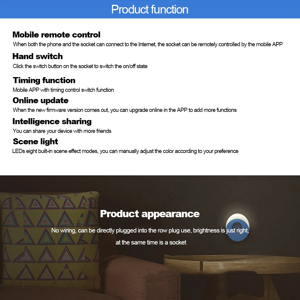 Интеллигентая(ый) штекер умная Wi-Fi розетка с ночной Светильник достаточно яркая лампа для чтения разделены голосовой пульт дистанционного управления Управление