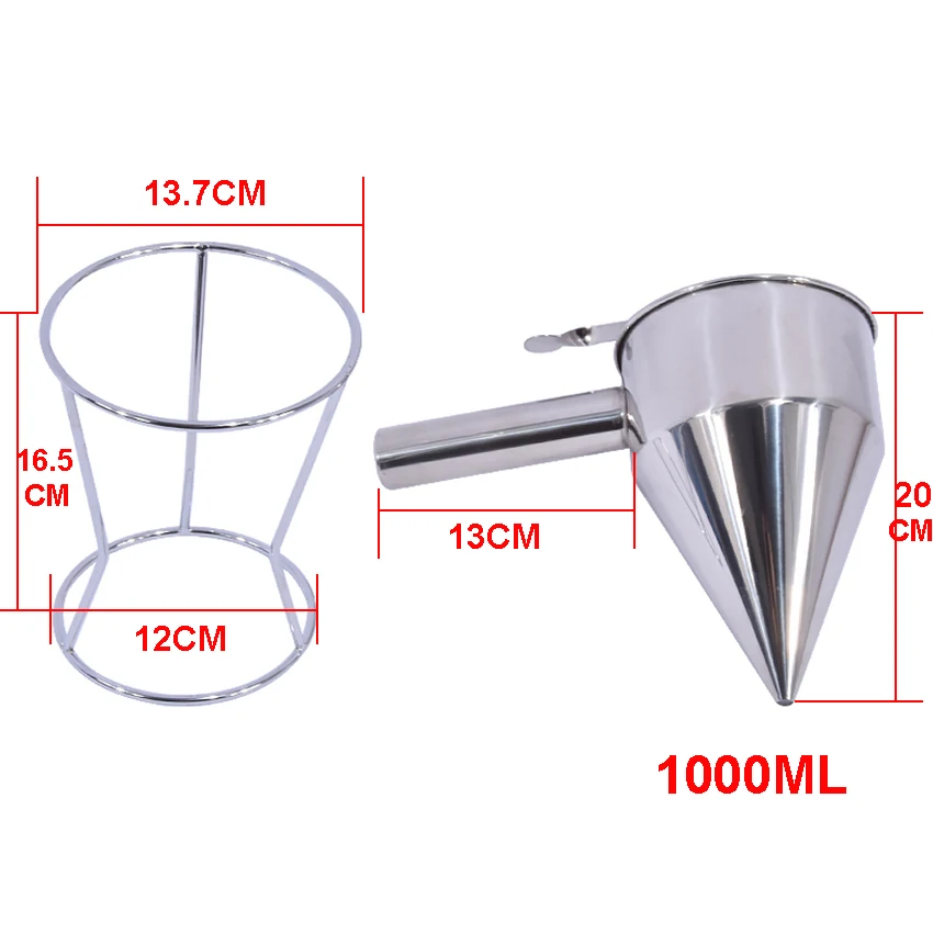 1 шт. Нержавеющая сталь вафельный блин Тесто Диспенсер Нержавеющая сталь конический Воронка 1000 мл Емкость бункера диаметр сопла 8 мм