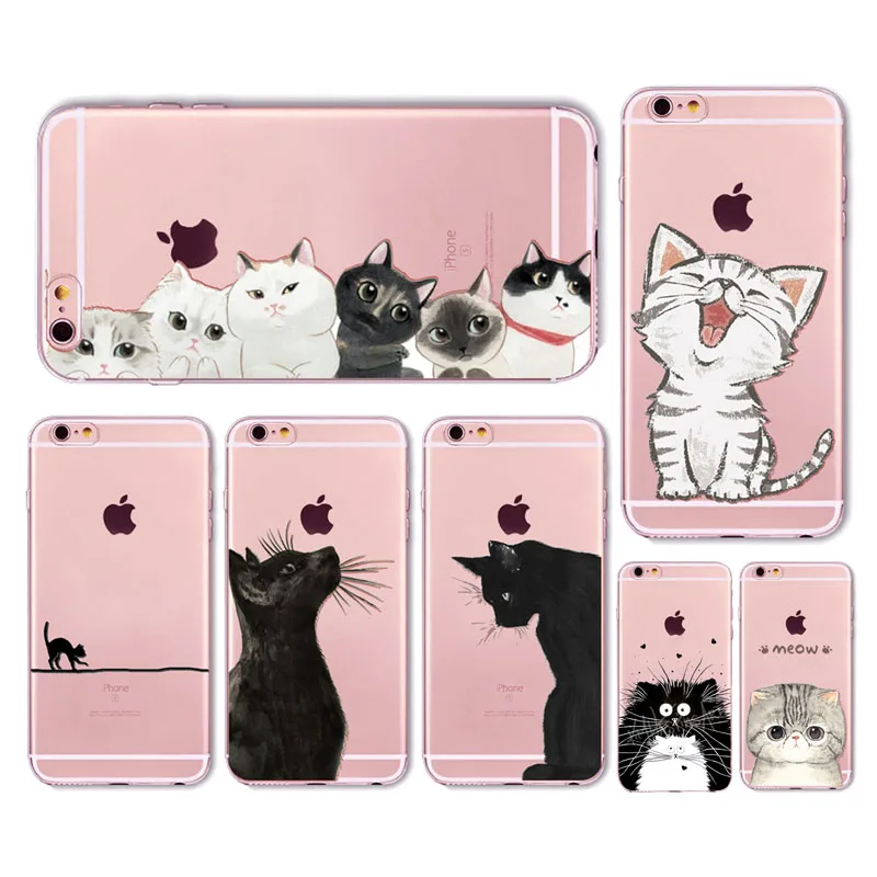 Чехол с милым котом для Apple iPhone 6 6s 7 Plus 6sPlus 6Plus 4 4S 5 5S SE прозрачный мягкий