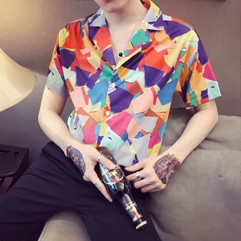 

2019 Summer Short-sleeved Slim Printed Men's Shirt Korean Shirt Camisa Masculina Casual Business Work Shirt Dress Men's Clothes