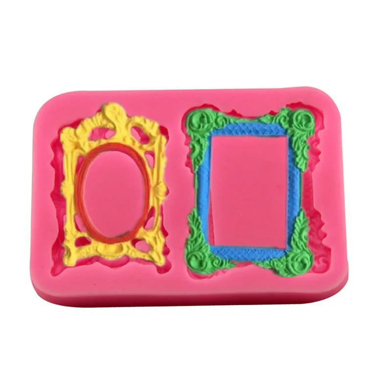 3D Fondant Cake Vintage Mirror Frame Silicone Molds Cooking decorating Tools Chocolate Cupcake