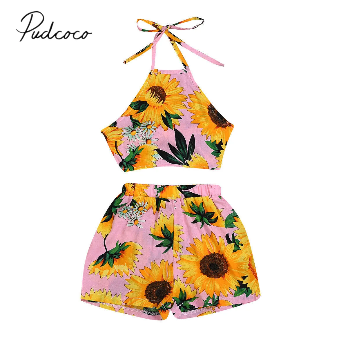 

2019 Baby Summer Clothing Newborn Baby Girl Sunflowers Print Sleeveless Strap Crop Tops Floral Pants Outfits 2PCS Set Clothes