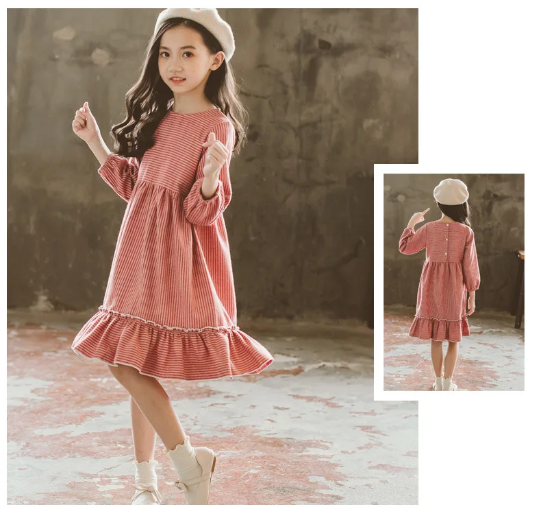 new 2018 ruffles children autumn winter striped princess dresses girls cotton layered dress kids clothes teenagers dress toddler (9)