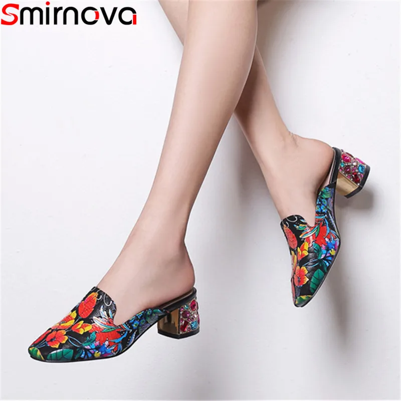 

Smirnova big size 34-43 summer shoes square toe shallow mules shoes women suede leather shoes slingback prom ladies shoes 2019