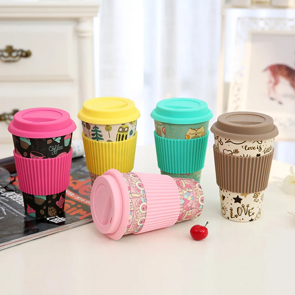 

DOANTE Brand Heat Resistance Bamboo Fiber Mug Coffee Mugs With Silicone Lid Tea Milk Bear Cup Drinkware Water Bottle