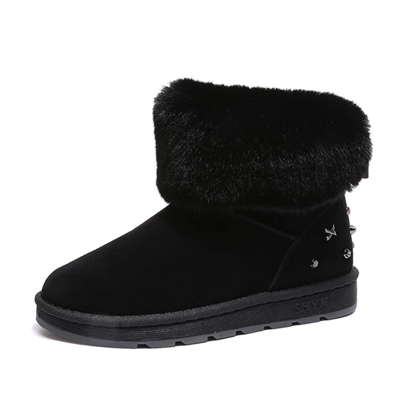 Style Fashion Thick Fur Women Snow Boots Round Toe Waterproof Female Flat High Top Winter Boots Sewing Snow