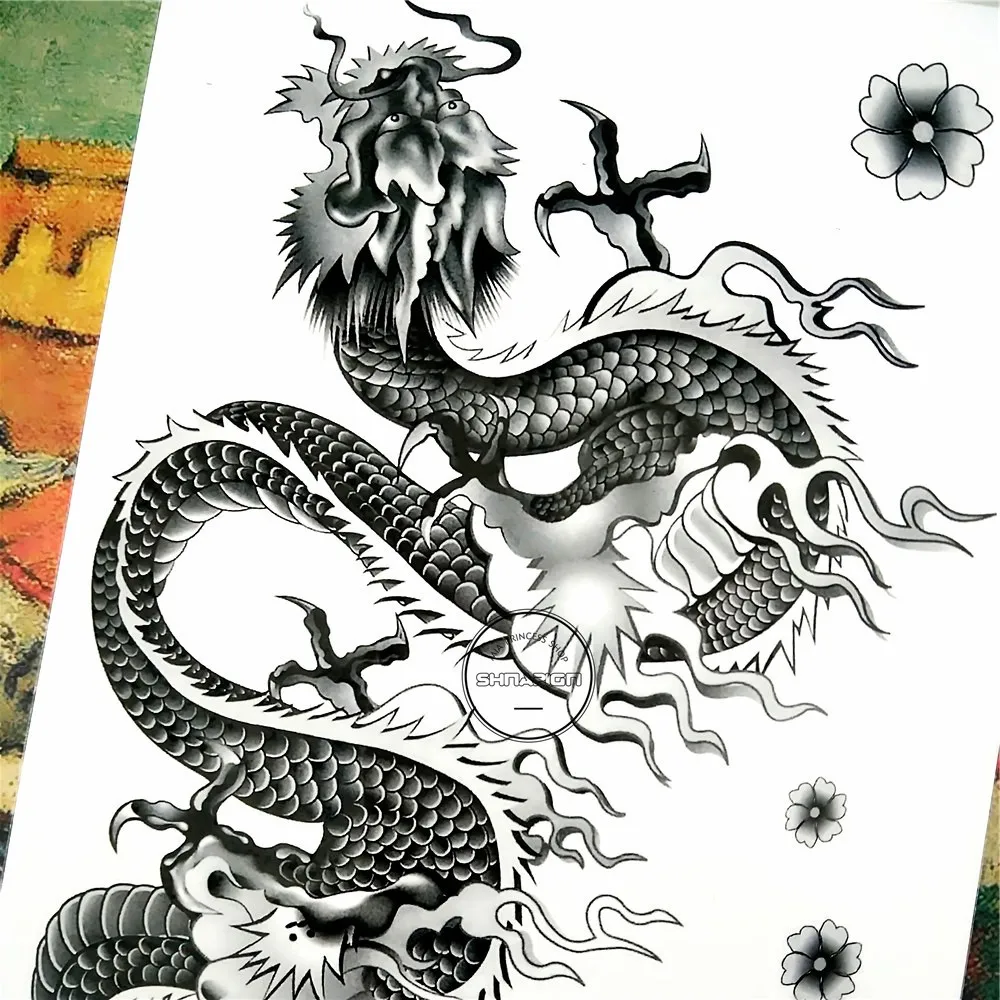 SHNAPIGN длинная временная татуировка с китайским драконом, боди-арт, флеш-тату, наклейка s 17*10 см, водостойкая, поддельная Наклейка на стену для автомобиля