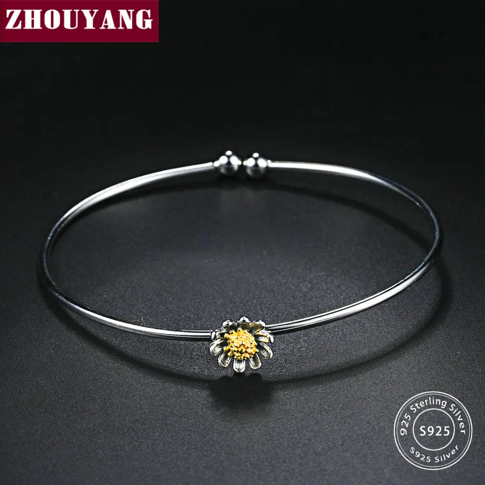 

ZHOUYANG S925 Bracelet & Bangle for Women Girl Wiredrawing Daisy Flower 925 Sterling Silver Brithday Gift Fashion Jewelry HY015