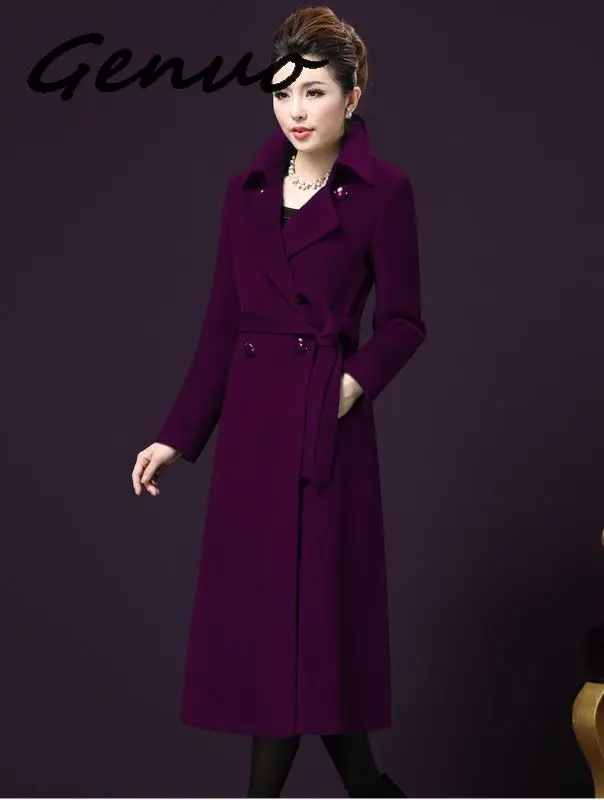 Genuo 5XL, плюс размер, осенне-зимнее шерстяное пальто для женщин, Кашемировое шерстяное пальто, новинка, высокое качество, верхняя одежда, манто, длинное, femme hiver