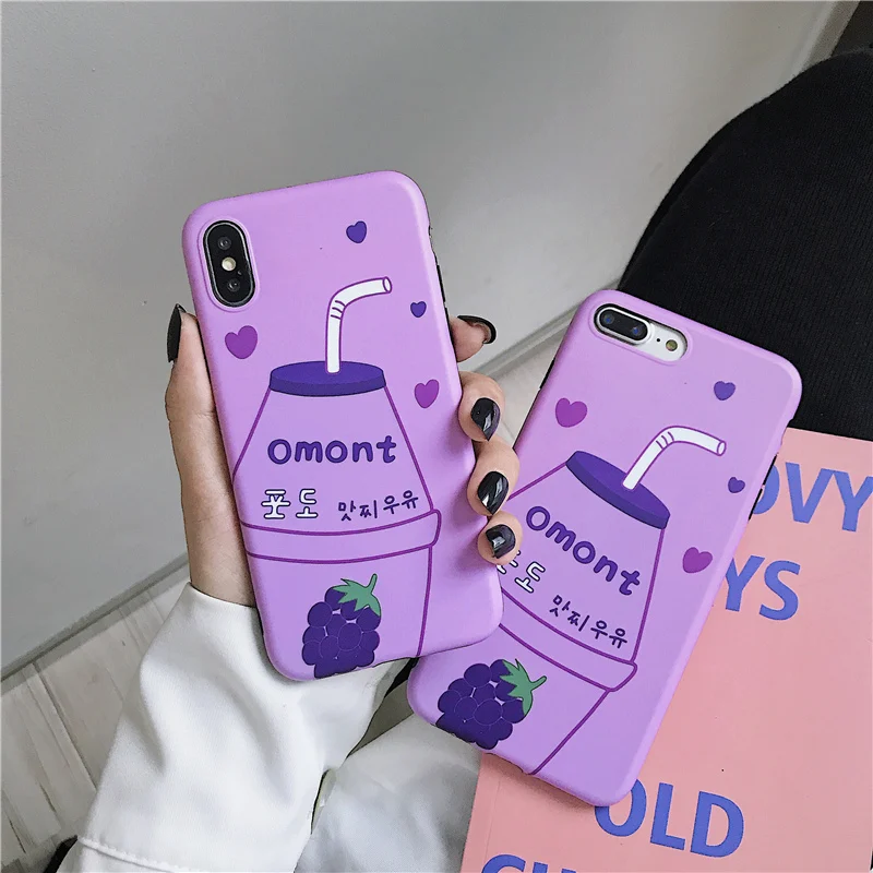 Cute Grape yogurt phone case for iphone 7 8 6 6s Plus X XR XS Max Cartoon Glossy soft tpu Capa Fundas |