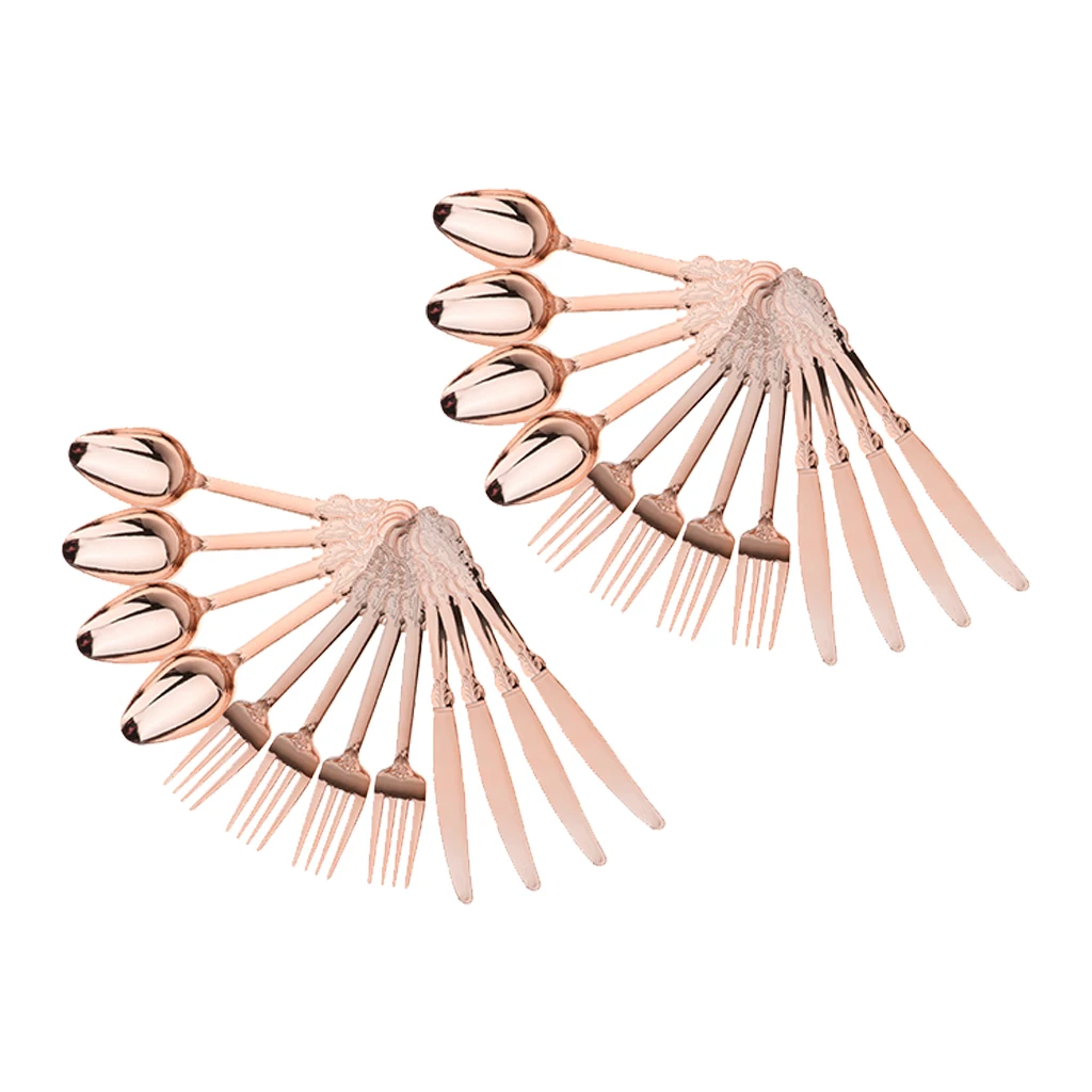 24 Pieces Disposable Plastic Forks Spoons Knifes Party Decorations Rose Gold