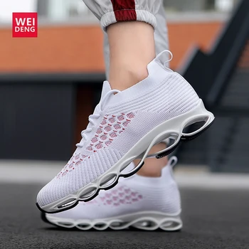 

WeiDeng Men Blade Hombre Running WAVE Tenis Masculine Cool Sock Shoes PROPHECY Elastomer Sole Fly Mesh Casual Breathable Shock