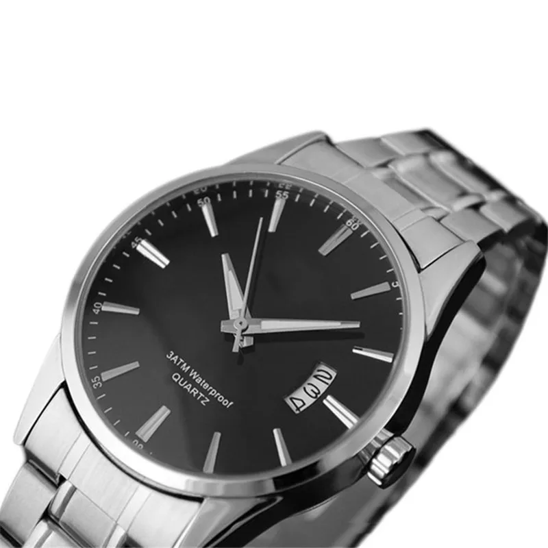 Brand Men Watches Fashion Sliver Stainless Steel Band Date Analog Quartz Sport Mens Clock Wrist Watch