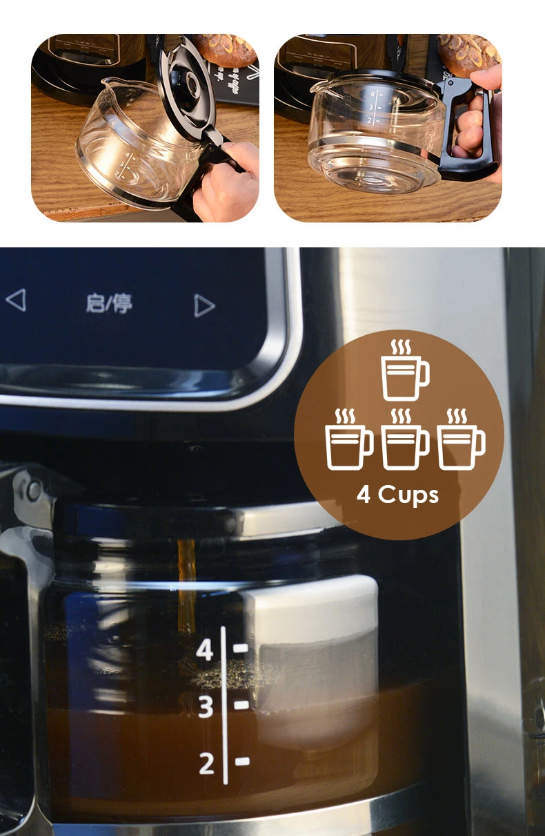 Новая полностью автоматическая кофемашина 600 мл, стильный светодиодный кофеварка с сенсорным экраном, 1-4 чашки