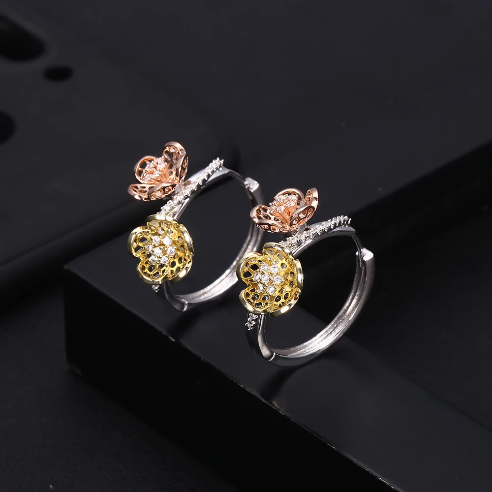 

janeklly trendy Geometric flower Hoop Earrings For Women Accessories Full Cubic Zirconia Earrings Jewelry pendientes mujer moda