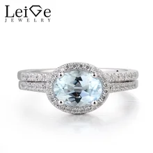 Leige Jewelry Aquamarine Promise Ring Natural Aquamarine Ring March Birthstone Blue Gemstone 925 Sterling Silver Gifts for Her