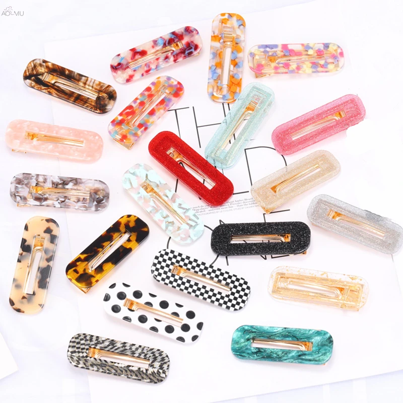 

AOMU Japan Acetate Geometric Rectangle Hair Clips Hairpins for Women Bright Powder Polka Dots Hairgrip Hair Accessories