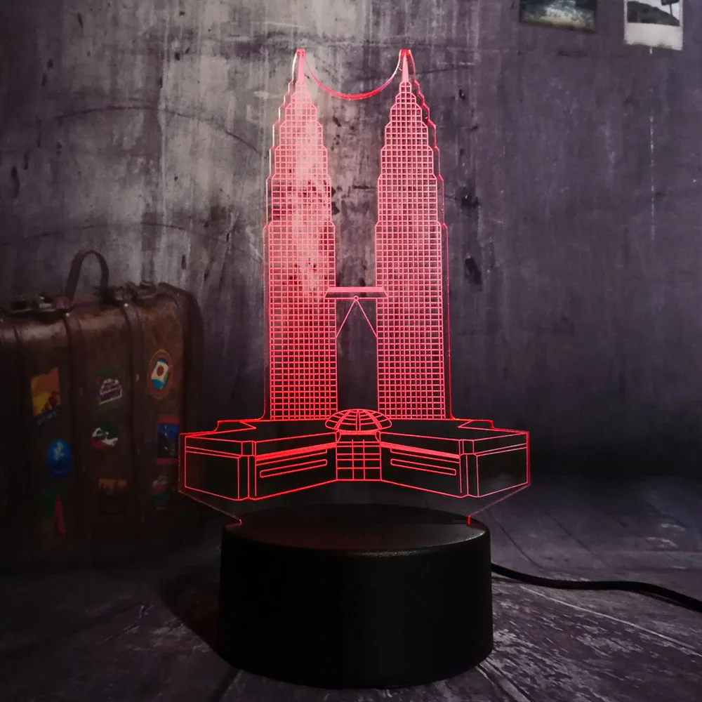 Новый 3D светодиодный ночной Светильник Petronas Twin Towers настольная лампа с