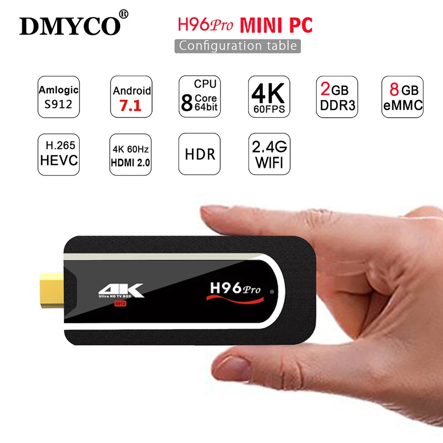 

H96Pro Smart Mini PC Android 7.1 Amlogic S912 Octa Core 2G 8GB 4K 3D Set Top Box BT 4.1 Wifi TV stick Media Player smart tv box