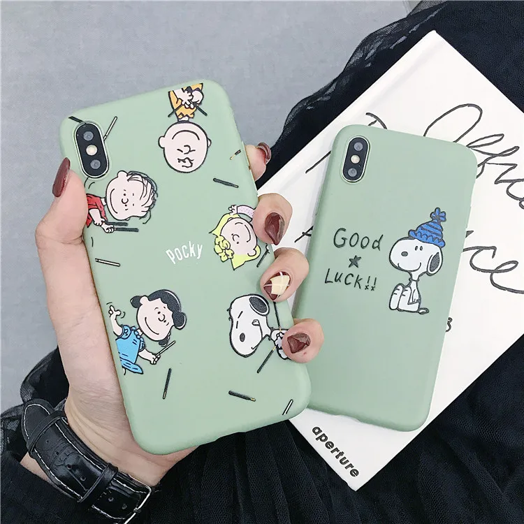

Cartoon Anime Cute Snoopys Charlie Case for iPhone XR XS MAX 8 7 6S 6Plus Non-slip Glossy Soft Transparent TPU Back Cover fundas
