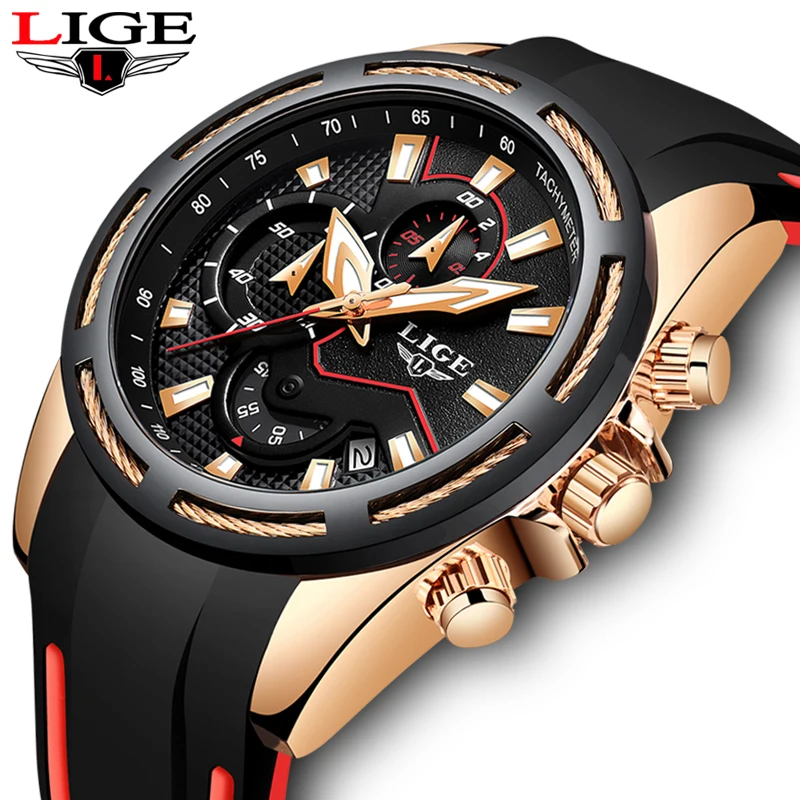 

Reloje LIGE Brand Men's Chronograph Analog Quartz Watch with Date Luminous Hands Waterproof Silica gel Strap Wristswatch for Man