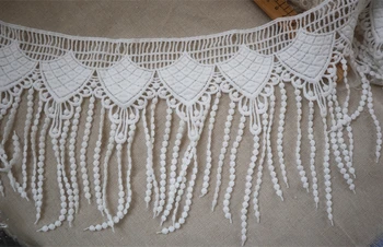 

14 yards tassels lace trim by the yard, off white embroidered lace fabric, lace tassel trims