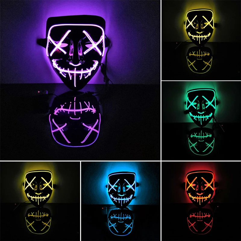 LED Light Cosplay Mask Halloween Frightening EL Light Up Luminous Glow Masks for Festival Dance Parties Costume Green