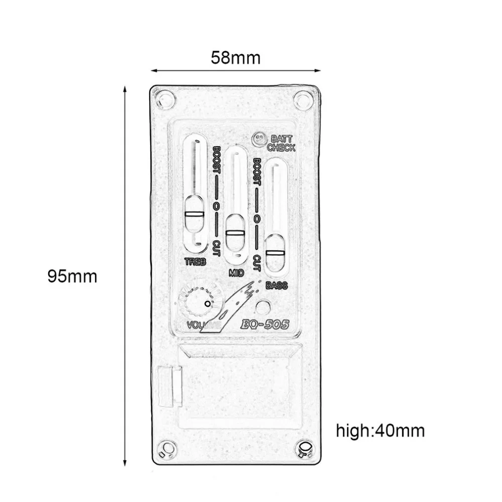 Active 3 Band Guitar EQ Preamp Pickup Piezo For Acoustic Guitar 505R 505 Left Hand Pickup Tuner 6.5MM Output with 2.5mm Plug