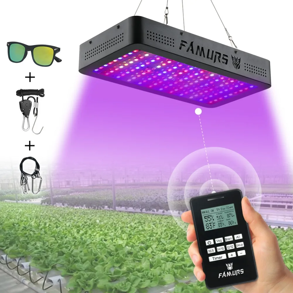 

Famurs led grow light with remote 1200W Full Spectrum Veg/Bloom Timer Group control lamp for seedlings flower veg phyto lamp