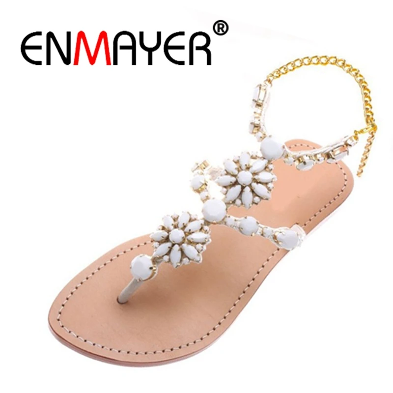 

ENMAYER Summer sandals New Stylish Women Sandals Gorgeous Open Toe Sandals Beautiful White Shoes Woman Plus US Size 4-14 CR178